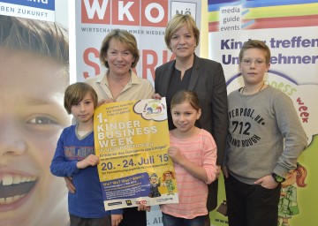 Sonja Zwazl, Präsidentin der NÖ Wirtschaftskammer, und Landesrätin Mag. Barbara Schwarz präsentierten die 1. Kinder Business Week in Niederösterreich (von links nach rechts)