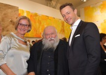 Landeshauptfrau Johanna Mikl Leitner, Hermann Nitsch und Minister Gernot Blümel bei der Eröffnung der Ausstellung "Hermann Nitsch - Leben und Werk" in Mistelbach (v.l.n.r.)