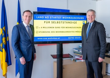 Landesrat Jochen Danninger und Landesrat Martin Eichtinger präsentieren den Wohnzuschuss für Selbstständige