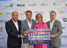 Veranstalter Martin Ramusch, Moderator Alfons Haider, Landeshauptfrau Johanna Mikl-Leitner und ORF-Onlinechef Thomas Prantner.