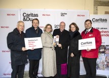 Caritas-Präsident Michael Landau, Bürgermeister Matthias Stadler, Landeshauptfrau Johanna Mikl-Leitner, Diözesanbischof Alois Schwarz, Landesrätin Christiane Teschl-Hofmeister und Caritas-Direktor Hannes Ziselsberger (v.l.n.r.)