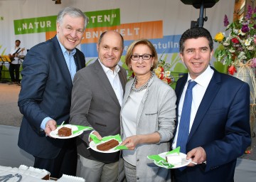 Geburtstagsfeier für 10 Jahre "Die Garten Tulln": Landesrat Martin Eichtinger, Nationalratspräsident Wolfgang Sobotka, Landeshauptfrau Johanna Mikl-Leitner, Bürgermeister Peter Eisenschenk (v.l.n.r.)