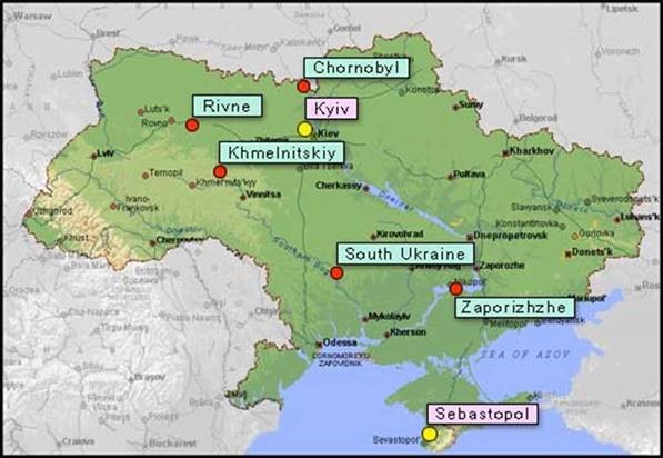 Karte von ukrainischen Atomkraftwerken